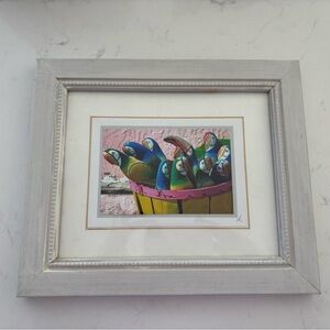 Framed Colorful Parrot Art Print - White Frame